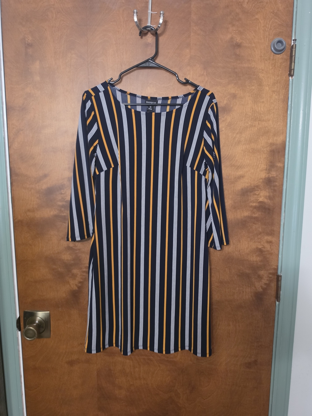 Enfocus Studio Black, Mustard & White Vertical Stripe Midi Dress